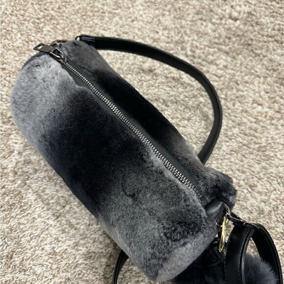 Gray Gradient Handmade Genuine Shearling Leather Barrel Bag & 3 Strap Styles - Picture 11 of 16